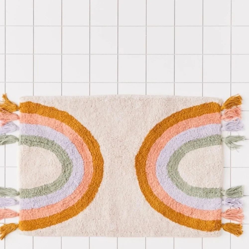 UO Rainbow Fringe Bath Mat & Curtain Set of TWO